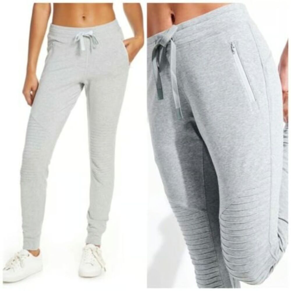 Alo Yoga Urban Moto Joggers Women's Small Gray Sweatpants Zip Pockets Soft EUC